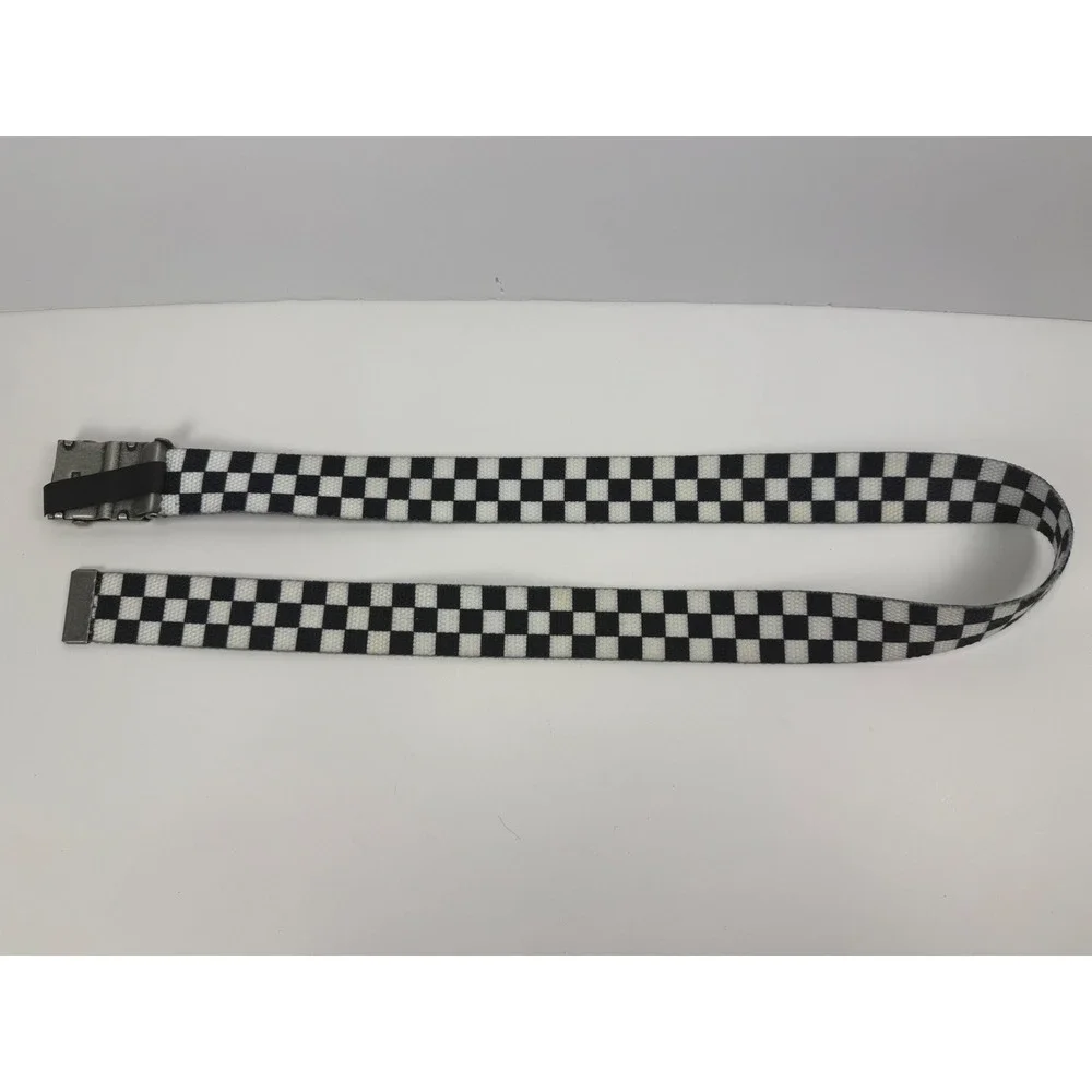 Brandy Melville Black White Checkered Canvas Web Belt Silver Flip Buckle OS